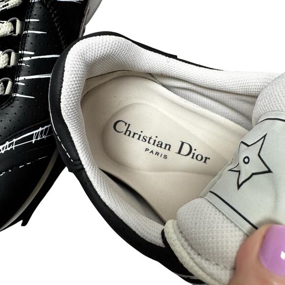 Christian Dior Black Calfskin D Sketch Sneaker Womens 9 - Picture 4 of 11